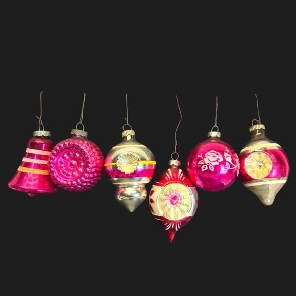 Shiny Brite Other - Vintage Shiny Brite Ornaments double Indent Bell Teardrop Mercury Glass bulbs 6